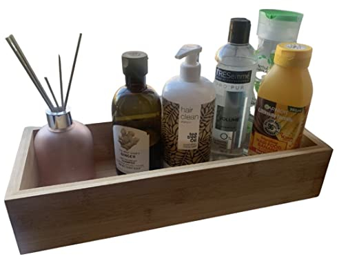Bamboo Bathroom Organiser Storage Tray - 38cm Hand Made Wooden Bathroom Accessory with Non-Slip Feet - Toilet Storage - Perfume Organiser - Bathroom Accessories - Bath Caddy Tray - Vanity Organiser