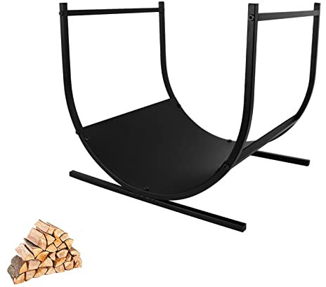 YRHome Kaminholzregal halbrund 44,5x37,5x40cm (LxBxH) Brennholzregal pulverbeschichteter Stahl Feuerholzregal Kaminholzständer Holzregal Stapelhilfe Holzstapelhilfe Innen und Außenbereiche Schwarz
