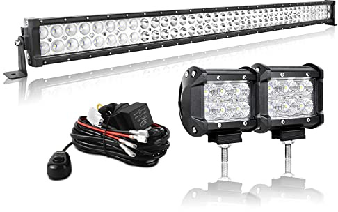 AUXTINGS LED Zusatzscheinwerfer Scheinwerfer 106 cm 240W LED Nebelscheinwerfer+ 10cm Flutlight led arbeitsscheinwerfer mit Verkabelung für Geländewagen ATV AWD SUV 4x4 Pickup,12V 24V wasserdicht