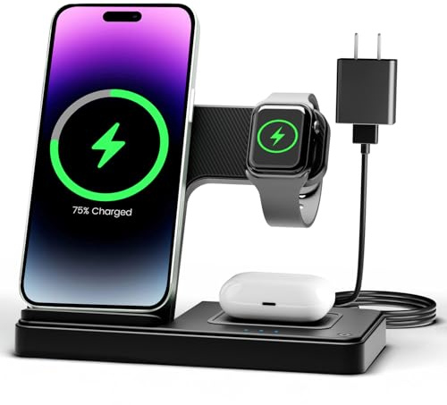 Wireless Charger iPhone Charging Station: 3 in 1 Charger Stand Multiple Devices for Apple - iPhone 17 16e 16 15 14 Pro Max 13 12 11 - Watch 11 10 9 8 7 6 5 4 3 2 SE and Ultra Series - Airpods 4 3 Pro
