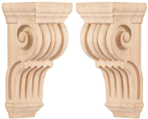 Tchosuz - Ménsulas de madera talladas de 7.6 cm de ancho 7.6 cm de profundidad y 17.8 cm de alto, paquete de 2 unidades de soportes decorativos para encimera de cocina, chimenea, mantel