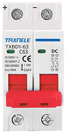 Interruttore automatico miniaturizzato DC MCB 2P 1000V Mini interruttore automatico solare Montaggio su guida DIN Protezione da cortocircuito Sezionatore per impianto solare fotovoltaico (20A)