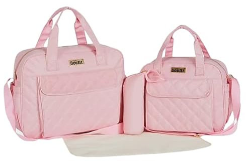 Deellt Kit sac à langer pour bébé Sac à langer Sac pour poussette Grande capacité Multifonctionnel Sac à dos Maternité Mères hôpital Porte-biberon, rose