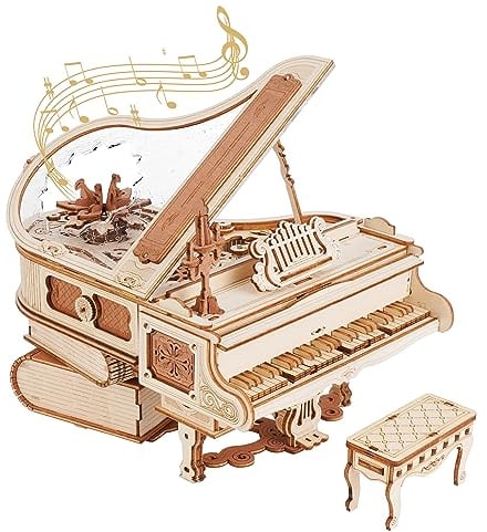 RoWood 3D Puzzle Magisches Klavier Spieluhr aus Holz mit Zahnradantrieb, DIY Holzpuzzle Modellbausatz Bastelsets Geschenk für Erwachsene und Teenager