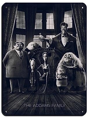 KOURT The Addams Family Vintage Filmposter 2 Blechschilder, Vintage-Stil, Metall, Pub, Club, Café, Bar, Zuhause, Wandkunst, Dekoration, Poster, Retro, 30 x 40 cm
