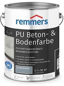 Remmers PU Beton- und Bodenfarbe, silbergrau, seidenmatt, 5 Liter, Betonfarbe, für Beton/Estrich/Zementfaserplatten, belastbar und chemikalienbeständig