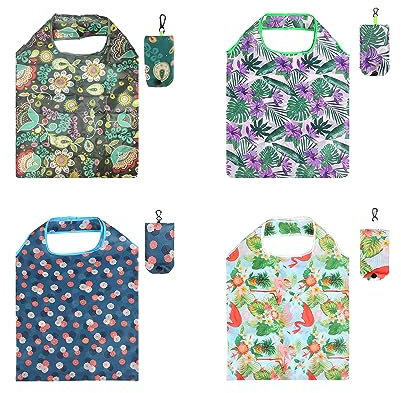 ATBUSS Lot de 4 Sacs à Provisions Pliables et Réutilisables - Portables, Imperméables pour Courses, Shopping, Usage Quotidien - Motif Petite Marguerite, Fleur