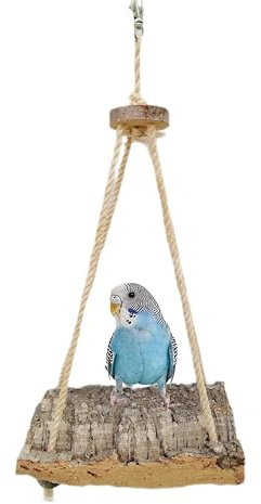 Vogelschaukel, Korkschaukel + gratis Tüte Knabberkorkrinde, Wellensittich und andere kleine Vögel (XS)