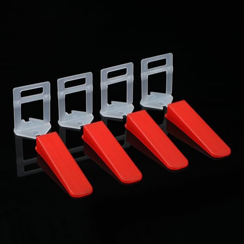 TOPWAY 400 Stück Fliesen-Nivelliersystem 1,5 mm, 300 x Zuglaschen Clips 30 mm Höhe + 100 x Fliesen Keile, für Wänden und Böden Installation von Keramik