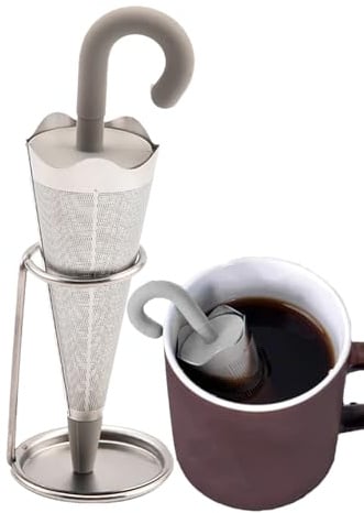 Besreey Teeei Regenschirm - Teesieb Regenschirm - Teesieb - Teefilter Silikon - Teeblätter Filter | Mit Feinem Netz, Regenschirmförmiger Teebereiter Aus Edelstahl, Grün/Rot/Grau/Blau, 4,5 X 13,5 cm