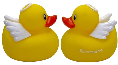 MIJOMA 2er Set Badeenten Badewannenspielzeug, Handbemalt & Latexfrei, Perfekt für Partys, Geburtstage, Weihnachten, Baby-Partys & Mehr – Tolle Badezimmerdekoration, 8 cm Hoch (Schutzengel)