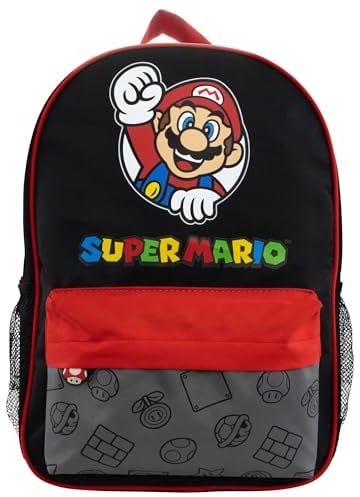 Super Mario Rucksack | Gaming Backpack | Schulrucksack Jungen | Schwarz