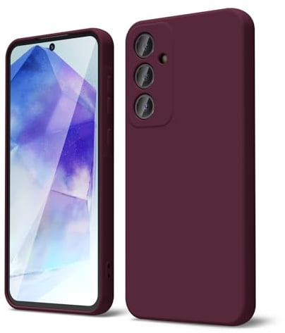 oakxco for Samsung Galaxy A55 5G Case Liquid Silicone, Soft Rubber Gel Elegant Aesthetic Basic Simple Cover, Thin Slim TPU Matte Solid Color Plain Smooth Case for Women Men Girl, Burgundy Plum Wine
