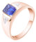 Verlobungsring Herren Mit Gravur, Saphir Ring Männer 18K Rosegold 18K Größe 65 (20.7) Im Labor Hergestellter Saphir Rechteckschliff Blau Gravur
