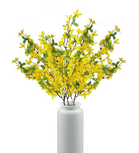 hocadon 4Bündel Künstliche Blumen Wie Echt 57cm Künstliche Zweige Forsythie Kunstblumen Wetterfest UV Beständig Künstliche Balkonpflanzen für Balkonkästen, Tischdeko, Garten, Innen, Außen, Gelb