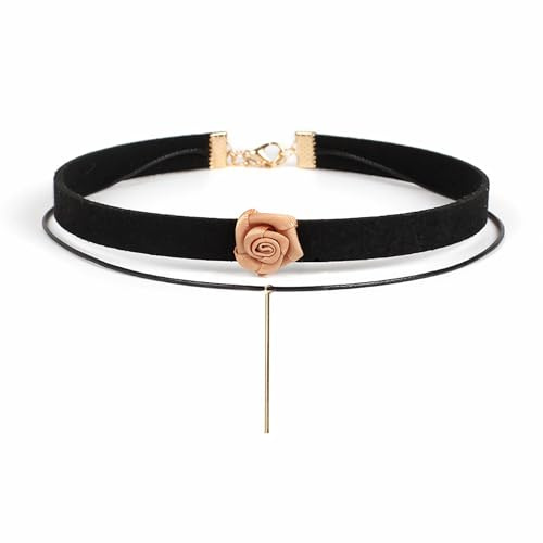 Dishowme Collier ras du cou en velours avec barre de fleurs roses pour femmes et filles