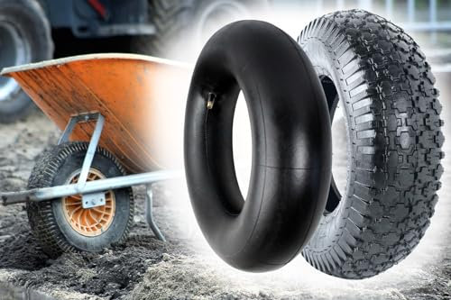 Reifen Schubkarre 4.80/4.00 x 8 Zoll 4PR + Schlauch Autoventil AV gerade, Decke Mantel Ersatzreifen Bollerwagen Sackkarre, Traglast bis 136kg