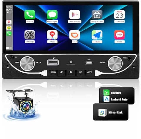 Double Din Car Stereo with CarPlay Android Auto, 2 Din Radio with 6.86 inch IPS Touchscreen, MP5 Multimedia Player with Mirror Link, Bluetooth, FM, USB, Type-C, AUX-in, TF, EQ, SWC + Back Camera