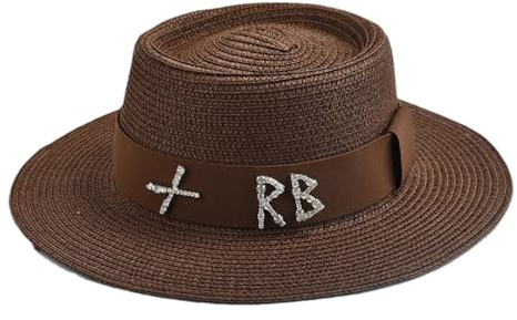 Sombreros de paja de metal con letras RB para mujer, sombrero de verano elegante para vacaciones, sombrero de playa al aire libre, marron, Talla unica