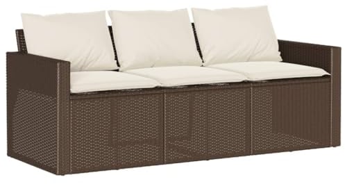 vidaXL Gartensofa, Sofa mit Kissen 3-Sitzer, Lounge Sitzgruppe Couch für Terrasse Balkon Garten, Gartenmöbel Garten Garnitur, Braun Poly Rattan
