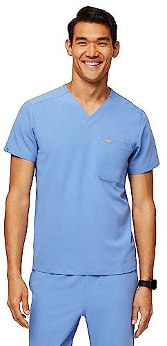 FIGS Leon Scrub Top for Men – 3 Pockets, Tailored Fit, Modern V-Neck, 4-Way Stretch, Moisture-Wicking Men's Scrubs