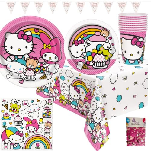 Unique Hello Kitty Party Supplies - Plates, Napkins, Cups, Tablecloth, Banner, Confetti for Hello Kitty Birthday Party in Pink