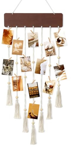 Dremisland Fotowand mit 45 Holzklammern klein DIY Bilderrahmen Collage Fotogirlande Fotovorhang Fotowand Bilderwand Fotorahmen für Mehrere Fotos Fotoseil Fotoleine für Geschenke Freundin Wohnkultur