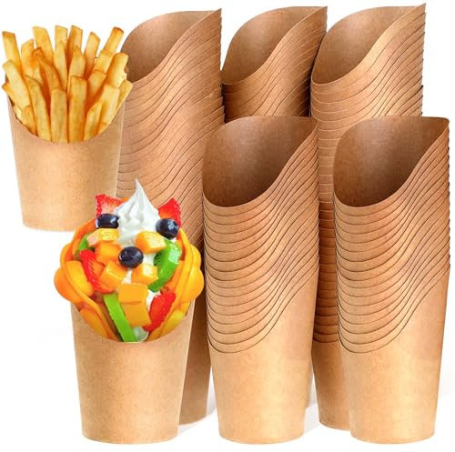 Bubble Waffeln Tüten, 100 Stück Kraftpapier Becher, 14oz Pappbecher, Pommes Tüten Spitztüten Papier Popcorntüten Kraftpapier tüten Snackbecher für Waffeln Pommes Frites Popcorn