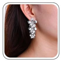 Inateannal Pendientes de Flores de Metal Bohemio - Grandes de Plata, Gota Floral Triple, Largos Colgantes, Llamativos