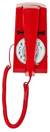 Artisam Telefono retrò vintage fisso da parete con quadrante rotante per casa, ufficio, hotel, scuola (rosso)