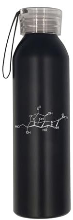 Estructura química de tetrodotoxina, botella de agua, grabada, acero inoxidable, duradera