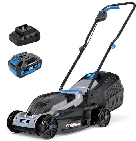 ROYAL GARDEN 13 Inch Lawn Mower Cordless Electric Walk Behind Push Mower with 5-Height Adjust Portable & Lightweight Push Battery Powered Lawn Mower (4.0AH Battery & Charger Included)
