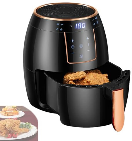 Air Fryer Touch Screen,5.5L Compact Air Fryer with 8 Menu Options,360° Hot Air Circulation and 200°C Temperature Control,Cook Healthy Food Quickly,Non-Stick Basket and Crisping Plate,UK