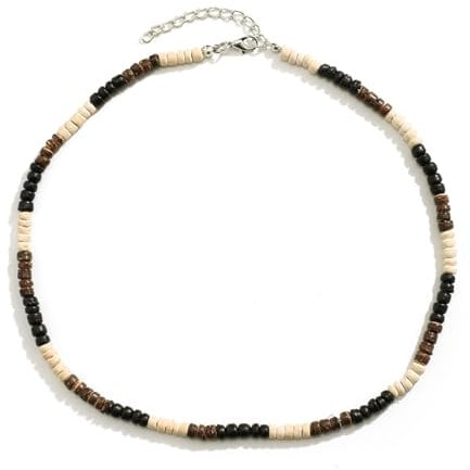 GAUEIOUR Puka Shell Necklace, Surfer Beaded Necklace for Men, Bohemian Style Coconut Shell Wood Bead Patchwork, Summer Beach Jewelry