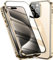 Fensweli Magnetische Hülle für iPhone 16 Pro mit 360-Grad Schutz Stoßfeste Metall und gehärtete Glasabdeckung,Kameralinsen Schutz,Transparente Schutzhülle-Gold