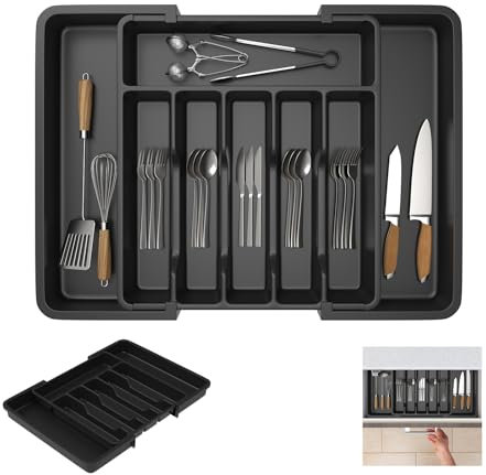Besteckkasten für Schubladen, Besteckeinsatz Mit 8 Fächern, 38 X 33 cm Großer Silikon-Besteckeinsatz für Schubladen, Zur Aufbewahrung Von Küchenbesteck, Schubladenaufbewahrung, Schwarz