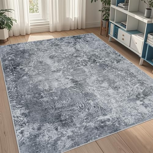 Teppich für Wohnzimmer, 12,7 x 17,8 cm, waschbar: Abstrakter großer Teppich für Esszimmer, Schlafzimmer, Teppich, rutschfest, 12,7 x 17,8 cm, modern, Kinderzimmer, Zuhause, Büro, Schwarz