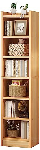 6 Tier Media Tower Rack CD DVD Slim Storage Cabinet Display Book for Home Office Tall Narrow Bookcase Natural Finish 12 X 9 X 71 Inches