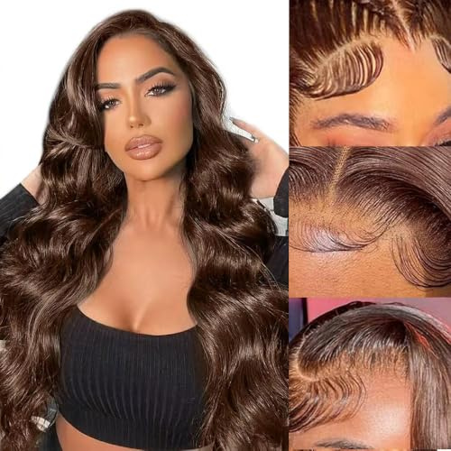 TNICE Body Wave Wigs human hair Curly Wig 13x4 Lace 18 inch Chocolate Brown | Body Wave Lace Front Wigs For Black Women Brazilian Virgin Hair With Baby Hair Machine Made Wigs Chocolate Brown 150% Density