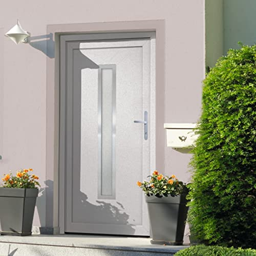 Gecheer Porta Ingresso Bianca 98x190 cm in PVC,Porta d'ingresso,Porta Esterna in PVC Porta in PVC per Negozio, Balcone, casa,Portoncino Ingresso Esterno,P3187892