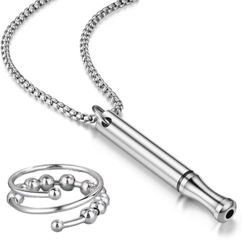 KEQAR 1 Stück Rauchentwöhnung Hilfsmittel mit Anxiety Ring, Kette mit Pfeife, Atemkraft für Meditation Relief Stress