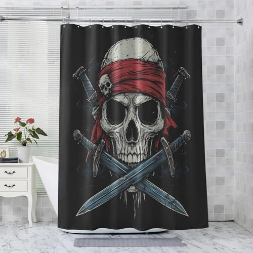 ZDABAOEC Rideau Douche Pirate, Rideau de Douche 120 x 200 Motif Tête de Mort, Baignoire, Salle de Bain, Tissu Polyester Anti Moisissure Imperméable, Lavable en Machine, avec 12 Crochets