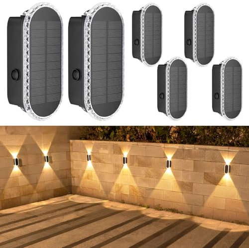HAMLITE Solar Light for Fence Outdoor: 6 Packs IP65 Waterproof Wall Light Solar Powered with 3 Modes - Long Lasting Up Down Lighting for Deck Garden Door Porch Fence Patio
