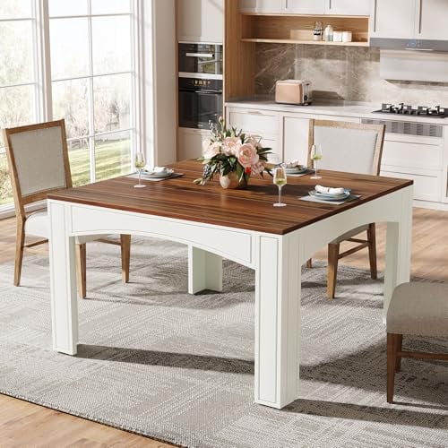 Tribesigns Mesa de comedor cuadrada para 4 personas, mesa de cocina de madera de granja de 100 cm, mesa de comedor para comedor, espacio pequeño, nogal + blanco