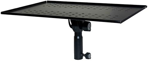 QUIK LOK | TOP003 Estante multifunción sobre soporte para teclado; universal; ajustable; capacidad 15 kg; ideal para portátiles y mezcladores; acero barnizado