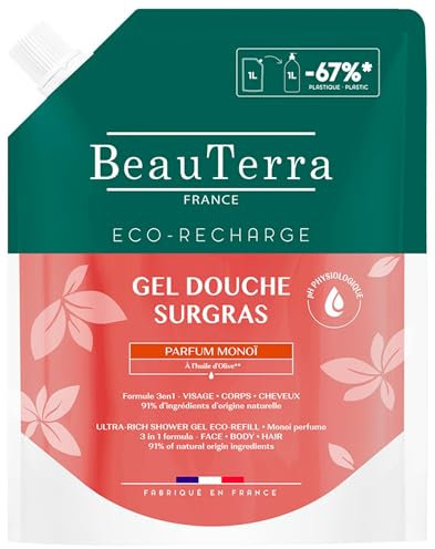 BeauTerra Gel Douche Surgras Monoï Éco-Recharge 1 L