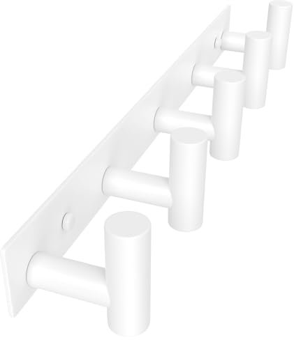 WUIVIUT Heavy Duty Hook Clothes Rack Stainless Steel T-Shape Coat Hook, 14.76 Inch Coat Hooks for Wall Mounted, 37.5 cm Stainless Steel Door Hooks Screw in (White,5 Hook)