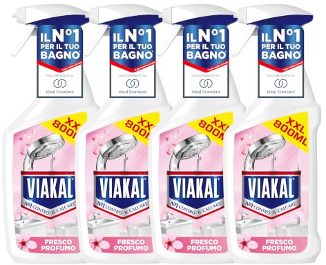 Viakal Profumo Fresco Spray Per Rimuovere Fino Al 100% Di Calcare Con Tecnologia Anti-Goccia (Confezione da 4)