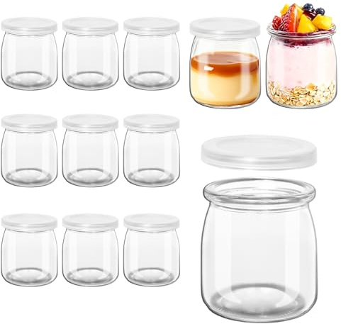 Lot de 12 Pots de Yaourt avec Couvercle, 200m Bocaux en Verre Transparent | Bocaux en Verre Hermétique, Petit Pot en Verre Réutilisable pour Pudding, Desserts, Yaourt Maison, Confiture, Overnight Oats