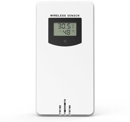 Außensensor der Wetterstation, Außensensor Anzeige von Außentemperatur und Luftfeuchtigkeit, maximale Übertragungsreichweite 60 Meter, zur Überwachung der Außentemperatur an der Wand/Traufe/Garten